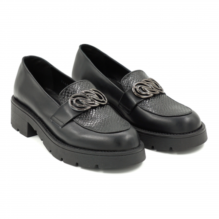 Pantofi dama din piele naturala neagra cu varf rotund si talpa 4 cm 53725-25 [2]