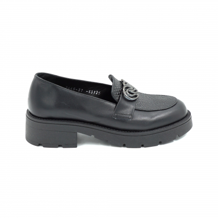 Pantofi casual & sport dama - Pantofi dama din piele naturala neagra cu varf rotund si talpa 4 cm 53725-25