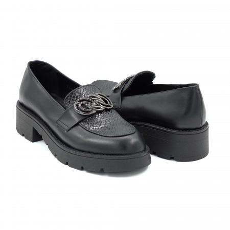 Pantofi dama din piele naturala neagra cu varf rotund si talpa 4 cm 53725-25 [3]