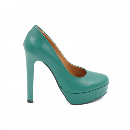 Pantofi elegant & office dama - Pantofi dama din piele naturala verde menta cu varf rotund, platforma 3 cm si toc inalt gros 13 cm  0476-25