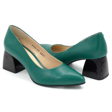 Pantofi dama din piele naturala verde cu varf ascutit stiletto si toc mic gros de 6 cm 6057-13-25 [3]