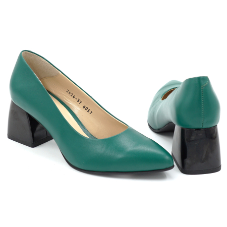 Pantofi dama din piele naturala verde cu varf ascutit stiletto si toc mic gros de 6 cm 6057-13-25 [4]
