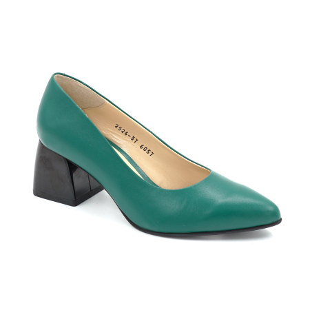 Pantofi dama din piele naturala verde cu varf ascutit stiletto si toc mic gros de 6 cm 6057-13-25 [1]
