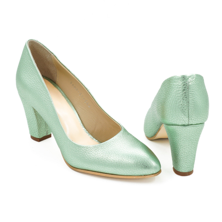 Pantofi dama din piele naturala verde deschis sidefat, cu varf ascutit si toc mediu gros imbracat de 7 cm 0449-13-26 [4]