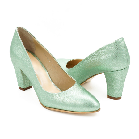 Pantofi dama din piele naturala verde deschis sidefat, cu varf ascutit si toc mediu gros imbracat de 7 cm 0449-13-26 [3]