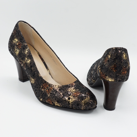Pantofi dama din piele naturala neagra cu imprimeu, cu varf rotund si toc mic gros 6 cm 6052-1-26 [4]