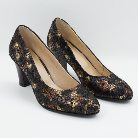 Pantofi dama din piele naturala neagra cu imprimeu, cu varf rotund si toc mic gros 6 cm 6052-1-26 [2]