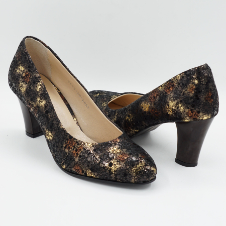 Pantofi dama din piele naturala neagra cu imprimeu, cu varf rotund si toc mic gros 6 cm 6052-1-26 [3]