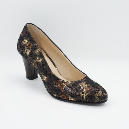 Pantofi dama din piele naturala neagra cu imprimeu, cu varf rotund si toc mic gros 6 cm 6052-1-26 [1]
