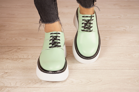Pantofi dama casual din piele naturala verde deschis cu varf rotund si talpa inalta 4 cm 50121-21 [3]
