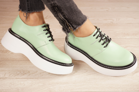 Pantofi dama casual din piele naturala verde deschis cu varf rotund si talpa inalta 4 cm 50121-21 [1]