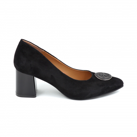 Pantofi dama din piele naturala intoarsa neagra cu varf ascutit stiletto si toc mediu gros 8 cm 50825-1-25 [2]