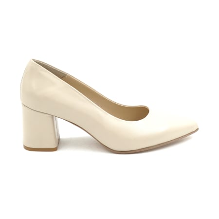 Lichidare stocuri - Pantofi dama din piele naturala nude bej cu varf ascutit stiletto si toc mic gros imbracat de 6 cm 6057-18-25