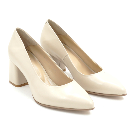 Pantofi dama din piele naturala nude bej cu varf ascutit stiletto si toc mic gros imbracat de 6 cm 6057-18-25 [2]