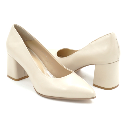 Pantofi dama din piele naturala nude bej cu varf ascutit stiletto si toc mic gros imbracat de 6 cm 6057-18-25 [3]