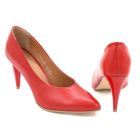 Pantofi dama din piele naturala rosie cu varf ascutit stiletto si toc mediu subtire de 8 cm 52124-24-26 [4]