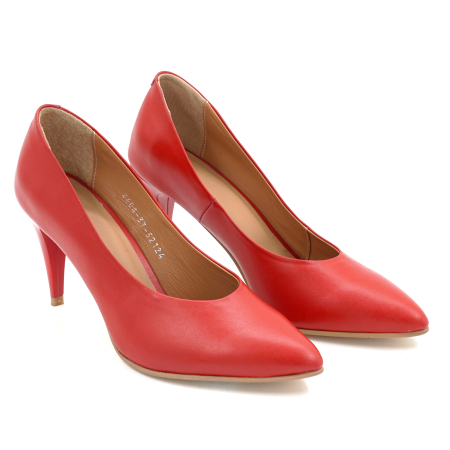 Pantofi dama din piele naturala rosie cu varf ascutit stiletto si toc mediu subtire de 8 cm 52124-24-26 [2]