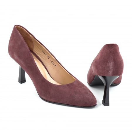 Pantofi dama din piele naturala intoarsa bordo cu varf ascutit si toc mediu subtire 7 cm 0449-2-25 [4]
