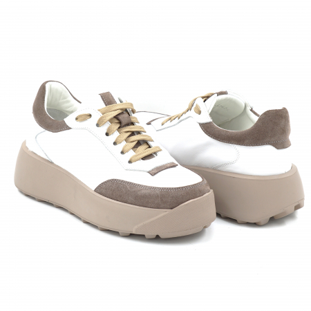 Pantofi dama tip adidas din piele naturala alba si bej cu varf rotund si talpa de 4 cm 52624-1-24 [3]