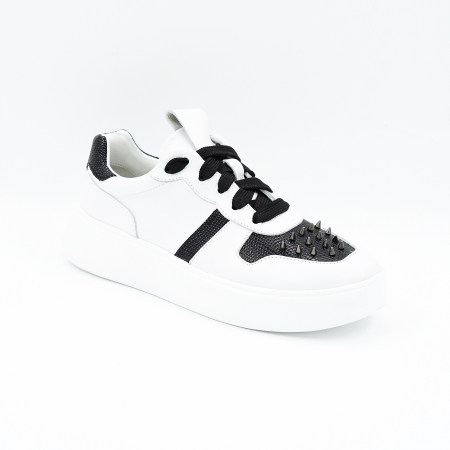 Pantofi dama tip adidas din piele naturala alb si negru cu varf rotund si talpa de 3 cm 64221-25 [1]