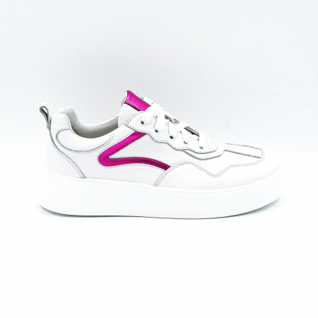 Pantofi casual & sport dama - Pantofi dama tip adidas din piele naturala alba si fucsia sidefata cu varf rotund si talpa de 3 cm 52121-1-25
