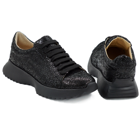 Pantofi dama tip adidas din piele naturala neagra, cu varf rotund si talpa de 3 cm 63021-1-26 [4]