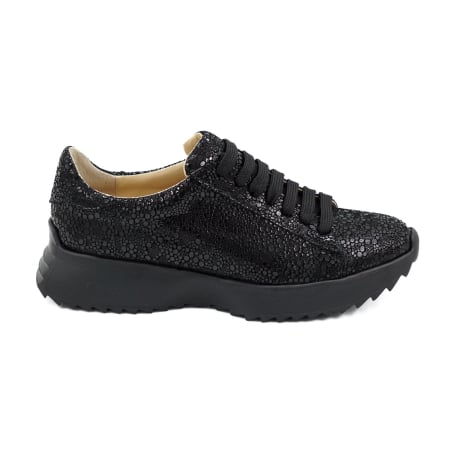 Dama - Pantofi dama tip adidas din piele naturala neagra, cu varf rotund si talpa de 3 cm 63021-1-26
