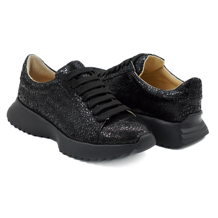 Pantofi dama tip adidas din piele naturala neagra, cu varf rotund si talpa de 3 cm 63021-1-26 [3]