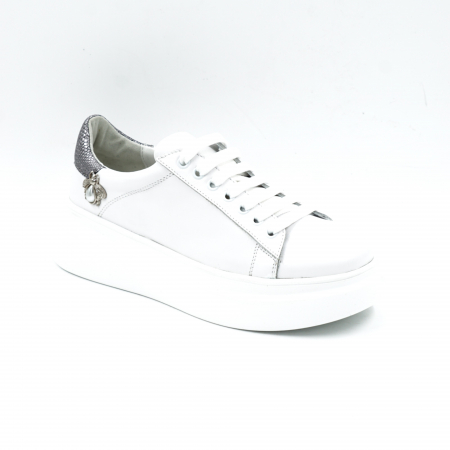 Pantofi dama tip adidas din piele naturala alba si argintie cu imprimeu cu varf rotund si talpa 6 cm 62821-25 [1]