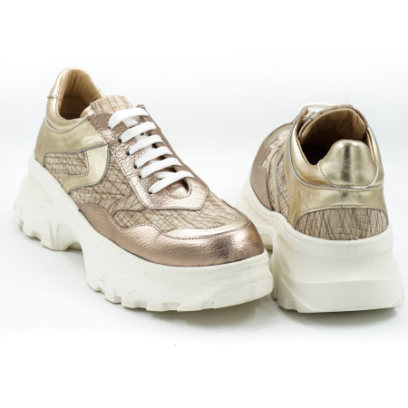 Pantofi dama tip adidas din piele naturala aurie si bej cu imprimeu, cu varf rotund si talpa 5 cm 50221-21 [4]