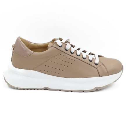 Pantofi casual & sport dama - Pantofi dama tip adidas  din piele naturala bej inchis, cu varf rotund si talpa 4 cm 60521-26