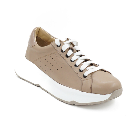 Pantofi dama tip adidas  din piele naturala bej inchis, cu varf rotund si talpa 4 cm 60521-26 [1]