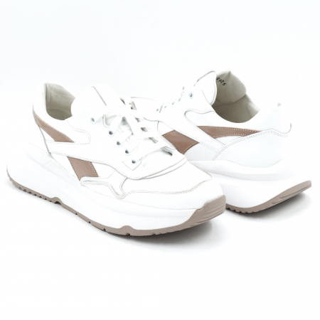 Pantofi dama tip adidas din piele naturala alba cu varf rotund si talpa de 3 cm 55925-1-25 [1]
