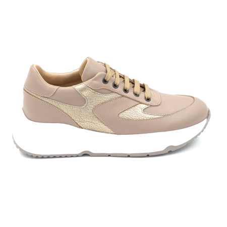 Pantofi casual & sport dama - Pantofi dama tip adidas din piele naturala bej inchis cu varf rotund si talpa de 3 cm 52521-4-24