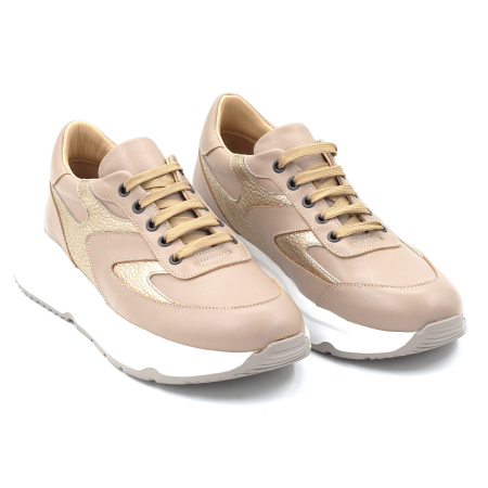 Pantofi dama tip adidas din piele naturala bej inchis cu varf rotund si talpa de 3 cm 52521-4-24 [2]