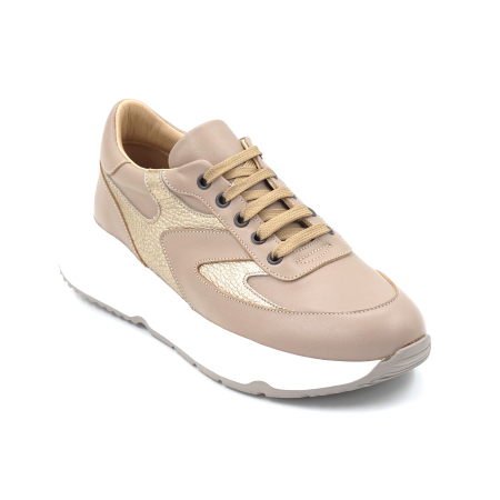 Pantofi dama tip adidas din piele naturala bej inchis cu varf rotund si talpa de 3 cm 52521-4-24 [1]