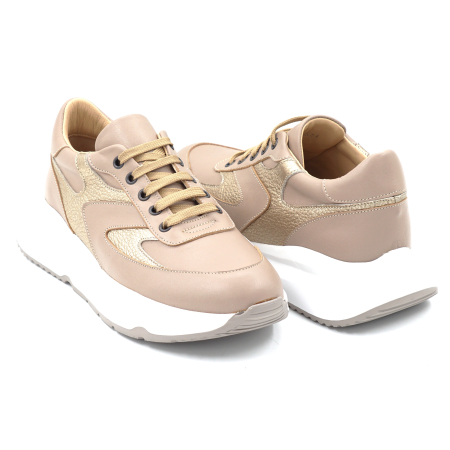 Pantofi dama tip adidas din piele naturala bej inchis cu varf rotund si talpa de 3 cm 52521-4-24 [3]