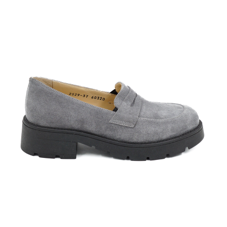 Dama - Pantofi dama tip loafers din piele naturala intoarsa gri, cu varf rotund si talpa 3 cm 60320-26