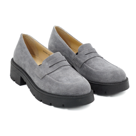 Pantofi dama tip loafers din piele naturala intoarsa gri, cu varf rotund si talpa 3 cm 60320-26 [2]