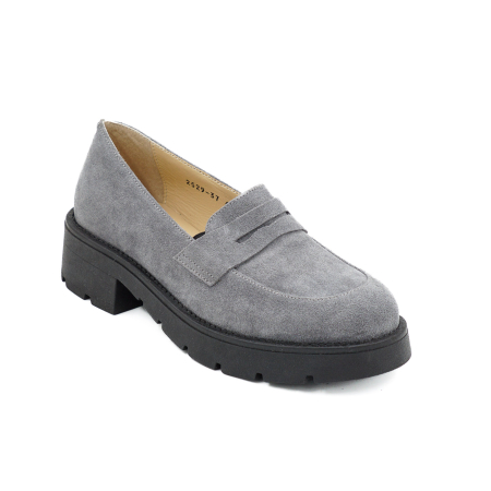 Pantofi dama tip loafers din piele naturala intoarsa gri, cu varf rotund si talpa 3 cm 60320-26 [2]
