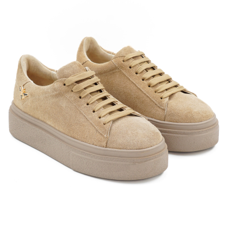 Pantofi dama tip adidas din piele naturala intoarsa bej cappucino , cu varf rotund si talpa de 3 cm 63821-26 [2]