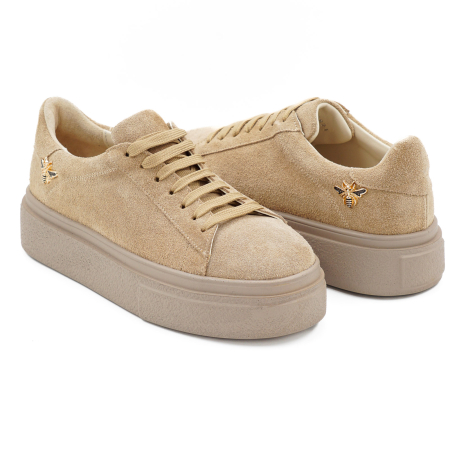 Pantofi dama tip adidas din piele naturala intoarsa bej cappucino , cu varf rotund si talpa de 3 cm 63821-26 [3]