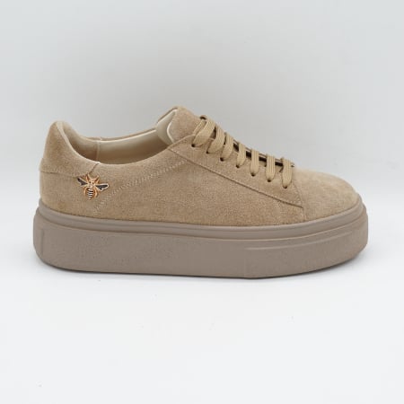 Dama - Pantofi dama tip adidas din piele naturala intoarsa bej cappucino , cu varf rotund si talpa de 3 cm 63821-26