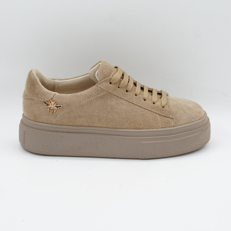 Pantofi dama tip adidas din piele naturala intoarsa bej cappucino , cu varf rotund si talpa de 3 cm 63821-26 [0]