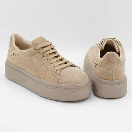 Pantofi dama tip adidas din piele naturala intoarsa bej cappucino , cu varf rotund si talpa de 3 cm 63821-26 [4]