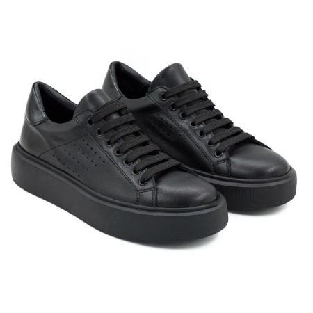 Pantofi dama tip adidas din piele naturala neagra, cu varf rotund si talpa 3 cm 51321-26 [2]