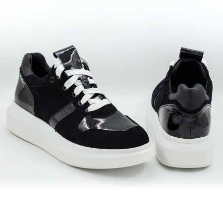 Pantofi dama tip adidas din piele naturala intoarsa si lacuita neagra, cu varf rotund si talpa 3 cm  52321-26 [4]