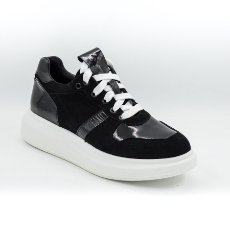 Pantofi dama tip adidas din piele naturala intoarsa si lacuita neagra, cu varf rotund si talpa 3 cm  52321-26 [1]