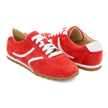 Pantofi dama tip adidas din piele naturala intoarsa rosie si alba, cu varf rotund si talpa de 1 cm 50926-26 [3]