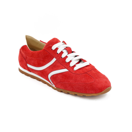 Pantofi dama tip adidas din piele naturala intoarsa rosie si alba, cu varf rotund si talpa de 1 cm 50926-26 [1]